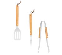 Générique Ensemble D'outils de Barbecue 3 Pièces en Acier Inoxydable Manches en Bois de Chêne, Kit D'ustensiles pour Barbecue D'extérieur, Paquet de Rangement Oxford Kaki, Accessoires