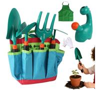 Générique Ensemble d'outils de Jardinage pour - 14,0 x 18,0 cm, 9 pièces, kit de Jardinage pour Tout-Petits | Arrosoir Dinosaure, Pelle, râteau, Tablier, Gants et Sac de Rangement | Jouets éducati