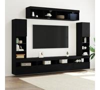 Générique Ensemble d'Unités Murales TV de 8 Pièces avec Éclairage LED Chêne Noir Bois d'Ingénierie,Meubles TV,89.8KG-3334382