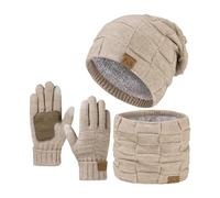 Générique Ensemble Echarpe Bonnet Chaud Cache-Cou Extensible Gants Tricotés Femme Hiver Pour Moto Ski Vélo Sport Col Roulé Buff Tour De Cou Polaire Cache-Col Foulard (Blanc,Taille unique)