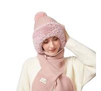 Générique Ensemble Echarpe Bonnet Femme Chapeau Gants De Ski Sports D’Hiver Femmes Avec Doublure En Polaire Cosy Homme Laine Tour Cou Chauffant Micro Ondes Et Cache (Rose,Taille unique)
