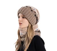 Générique Ensemble Echarpe Bonnet Femme Tricoté Épais D'Hiver Et Gants Multi-Usage Unisexe Doublure En Polaire Thermique Élastique Homme Tour De Cou Noir Cache Moto (Kaki,Taille unique)