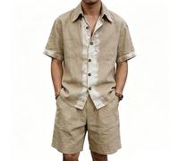 Générique Ensemble élégant pour Homme Costume t Ensemble Summer coordonné Chemise à Manches Courtes et Short décontracté pour Un Quotidien Moderne (Khaki, S)