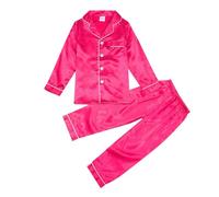 Générique Ensemble en Satin pour Filles 2Pj Vêtements en Soie Boutonnés pour Adolescents Longues pour Enfants, Fille et Garçon, Chemise Boutonnée, Haut, Pantalon Long Ensemble (13-14 Years)