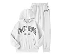 Générique Ensemble Enfant Automne Hiver Survêtement avec Lettre Imprimé Chaud Doublé Sweatshirt Et Pantalon Jogger pour Garçon Fille Idéal Toutes Saisons Confortable(White, 13-14 Years)