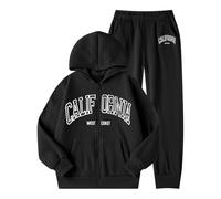 Générique Ensemble Enfant Automne Hiver Survêtement avec Lettre Imprimé Chaud Doublé Sweatshirt Et Pantalon Jogger pour Garçon Fille Idéal Toutes Saisons Confortable(Black, 11-12 Years)