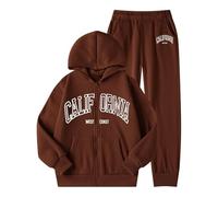 Générique Ensemble Enfant Automne Hiver Survêtement avec Lettre Imprimé Chaud Doublé Sweatshirt Et Pantalon Jogger pour Garçon Fille Idéal Toutes Saisons Confortable(Coffee, 7-8 Years)