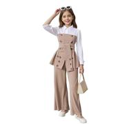 Générique Ensemble Enfant Fille 7-12 Ans,Ensemble Pantalon Bootcut Chic Et Elegant + Haut Chemise Longue Fille Confortable Mignon Habillée Décontractée Vacances Costume