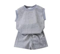Générique Ensemble Enfant Garcon Ete Ensemble Gilet D'Été sans Manches pour Garçons Tenue Décontractée Version Ample Style Enfant Moderne Et Confortable Vêtements Légers pour Petits Garçons