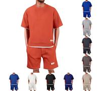 Générique Ensemble éTé Homme Ample DéContracté Tee Shirt à Manches Courtes Avec Texture Waffle Et Short De Sport Style Fausse Deux PièCes Deux PièCes Pour Loisirs Et Vacances SurvêTement