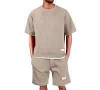 Générique Ensemble éTé Homme Ample DéContracté Tee Shirt à Manches Courtes Avec Texture Waffle Et Short De Sport Style Fausse Deux PièCes Deux PièCes Pour Loisirs Et Vacances SurvêTement