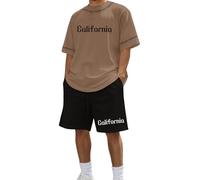 Générique Ensemble Ete Homme - Ensemble Hommes Tenue Décontractée Estivale Col Rond Imprimé T-Shirt Mode Usage Quotidien