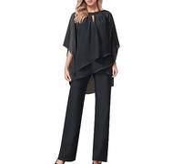 Générique Ensemble Femme 2 Pièces Pantalons Costume De Soirée Cocktail Bal 3/4 Manches Chemise Et Taille Haute Costume en Tulle Décontracté Tenue Chic Elegant Outfits Suit Femme 6