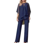 Générique Ensemble Femme 2 Pièces Pantalons Costume De Soirée Cocktail Bal 3/4 Manches Chemise Et Taille Haute Costume en Tulle Décontracté Tenue Chic Elegant Outfits Suit Femme 18