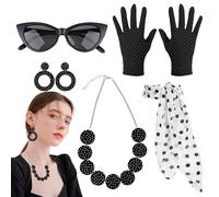 Générique Ensemble Femme Années 50 | Accessoires de Déguisement Bandeau et Lunettes Œil de Chat,Tenue Rétro Disco 5 Pièces pour Femmes et Filles Fêtes entre Amies
