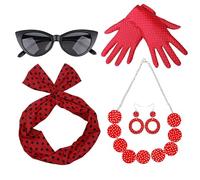 Générique Ensemble Femme Années 50,Ensemble Bandeau et Collier À Pois pour Femmes - Tenue Rétro Disco 5 Pièces pour Femmes et Filles Fêtes entre Amies