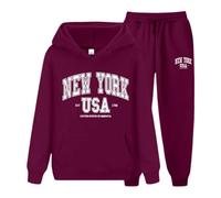 Générique Ensemble Femme Chic Et Elegant Ensemble Sweat à Capuche Et Pantalon de Jogging avec Lettres Imprimées pour Femme Thème New York Vêtements Décontractés Survêtement Confortable