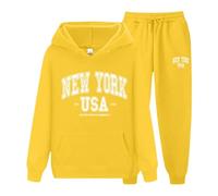 Générique Ensemble Femme Chic Et Elegant Ensemble Sweat à Capuche Et Pantalon de Jogging avec Lettres Imprimées pour Femme Thème New York Vêtements Décontractés Survêtement Confortable