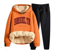 Générique Ensemble Femme Chic Et Elegant Sweat à Capuche En Polaire pour Femme Laine D'agneau Épaisse Et Chaude 2 Pièces Manteaux Et Pantalons Oversize Automne Hiver Ensembles Thermique Imprimé Noël