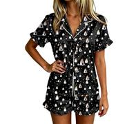 Générique Ensemble Femme Confortable Motif Vent pour Halloween Maison Sommeil Coton Doux Élastique