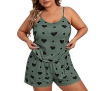 Générique Ensemble Femme Ete Pyjama Été Short Coton pour Femmes Enceintes Extensible en Bio Manches Courtes Et avec Poches Pyjamas Pantacourt Satin Soie Douce Nuit Fraîche Léger Élégant Vert 4XL