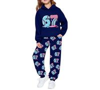 Générique Ensemble Femme Fille Polaire Hiver, Tenue Décontractée Sweat Capuche Jogging, Survêtement Doux et Confortable, Vêtement Enfant Imprimé Glacé(Dark Blue, 6-7 Years)