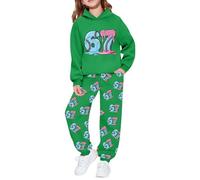 Générique Ensemble Femme Fille Polaire Hiver, Tenue Décontractée Sweat Capuche Jogging, Survêtement Doux et Confortable, Vêtement Enfant Imprimé Glacé(Green, 6-7 Years)