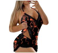Générique Ensemble Femme Imprimé Dentelle Halloween Deux Pièces Confortable Léger Doux pour Nuit Été Maison Détente