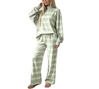 Générique Ensemble Femme Rayé Deux Pièces Col Montant Haut et Pantalon Large Coupe oversize, Manches longues, Taille élastique, Jambe large, Ensemble assorti, Automne Voyage Détente Confort