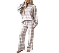 Générique Ensemble Femme Rayé Deux Pièces Col Montant Haut et Pantalon Large Coupe oversize, Manches longues, Taille élastique, Jambe large, Ensemble assorti, Automne Voyage Détente Confort