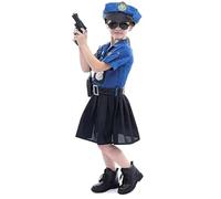 Générique Ensemble Fête Policier Enfant - Deguisement Halloween Garcon Fille Accessoire Costume Policier Chemise, Pantalon, Casquette, Ceinture, Menottes pour Anniversaire ou Animation