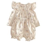 Générique Ensemble Fille 1-8 Ans Été Robe Imprimé Cartoon Bateau Ours Tulle Mode Vêtement Enfant Style Coréen(Beige, 6-7 Years)