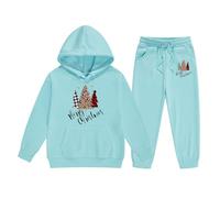 Générique Ensemble Fille Confortable Pull à Capuche et Pantalon Sweat-Shirt Manches Longues vêtements Jeu Quotidien Sortie école Loisir (Sky Blue, 3-4 Years)