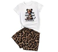 Générique Ensemble Fille été décontracté imprimé léopard Manches Courtes Short col Rond vêtement Quotidien pour Enfant 3 à 10 Ans Confortable et stylé (White, 4-5 Years)