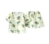 Générique Ensemble Fille été Pyjama décontracté Manches Courtes Short imprimé Dessin animé vêtements Enfants Confortables Loisirs Maison extérieur (Green, 4-5 Years)