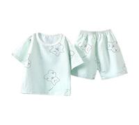 Générique Ensemble Fille été Pyjama décontracté Manches Courtes Short imprimé Dessin animé vêtements Enfants Confortables Loisirs Maison extérieur (Light Green, 4-5 Years)