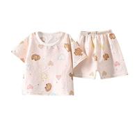 Générique Ensemble Fille été Pyjama décontracté Manches Courtes Short imprimé Dessin animé vêtements Enfants Confortables Loisirs Maison extérieur (1-2 Years)
