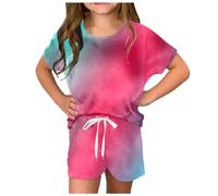 Générique Ensemble Fille Grand Taille T Shirt Manches Courtes Imprime Musicien Short avec Poche Cote Tenue Décontractee(8-9 Years)