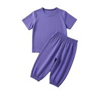 Générique Ensemble Fille,Sets Pyjama Enfant, Manches Courtes, Style coréen, décontracté, pour Homme et Femme. Combinaison Noir (Purple, 6-12 Months)