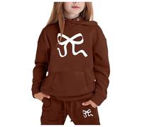 Générique Ensemble Fille Sweatshirt Legging Imprimé Barboteuse Pantalon Bandeau De Survêtement À Capuche Vêtements Set pour Bébé Automne Tenue Cadeau Bebe (Café,4-5 Ans)