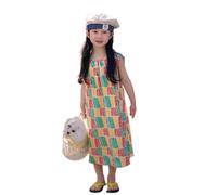 Générique Ensemble Fratrie Fille Été Col Rond Couleur Rayures Verticales Lâche sans Manches Jupe Fluide Princesse(Multicolour, 4-5 Years)