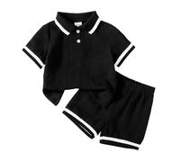 Générique Ensemble Garçon Élégant pour Toutes Saisons Chemise à Manches Courtes avec Col et Short Confortable pour Activités Quotidiennes (Black, 18-24 Months)