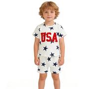Générique Ensemble garçon Short et Serviette brodée Motif étoiles patriotiques pour célébrations festives et Occasions spéciales (White, 2-3 Years)