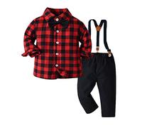 Générique Ensemble Garçon Vêtements Noël Bébé Chemise à Carreaux Pantalon Tenue Élégante pour Enfant en Bas Âge Cadeau Festif Idéal (Red, 18-24 Months)