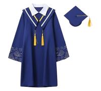 Générique Ensemble Graduation pour Petite Fille et Garçon - Toge Diplôme avec Bonnet Pompon, Tenue de Cérémonie Scolaire École Primaire Etudiant Uniforme Scolaire Vêtement pour Élève de Maternelle