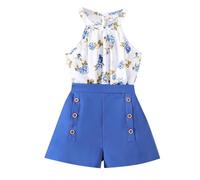 Générique Ensemble haut et short croisé à encolure mi-longue (5 à 14 ans) (Blue, 9-10Years) Ensemble Fille Été
