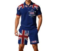 Générique Ensemble Homme Deux Pièces Décontracté Confortable pour Travail Rue Été Automne Coupe Ample Fermeture Boutonnée Drapeau Britannique Européen Style