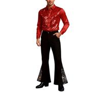 Générique Ensemble Homme Disco Pailleté Brillant Ensemble Chemise Longue Manche Scintillante Pantalon Pattes Éléphant Teune Style Club Carnaval 60s Groovy Combinaison Danse Latine Rythme Vibrant