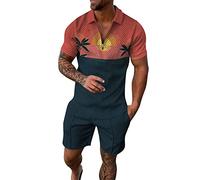 Générique Ensemble Homme Short Homme Ensemble Short + Tee Shirt à Manches Courtes Sportswear 2 Pièce Sets Été Polo Shirt Survêtement Jogging Hommes Mode T-Shirt et Shorts Jogging Homme
