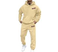 Générique Ensemble Homme Sweat à capuche imprimé lettre, tenue de jogging pour un confort et un style décontractés (Khaki, XXL)